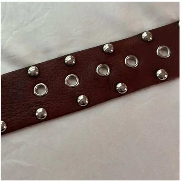 Brown Studded Leather Belt with Decorative Buckle - Unbranded main image 2